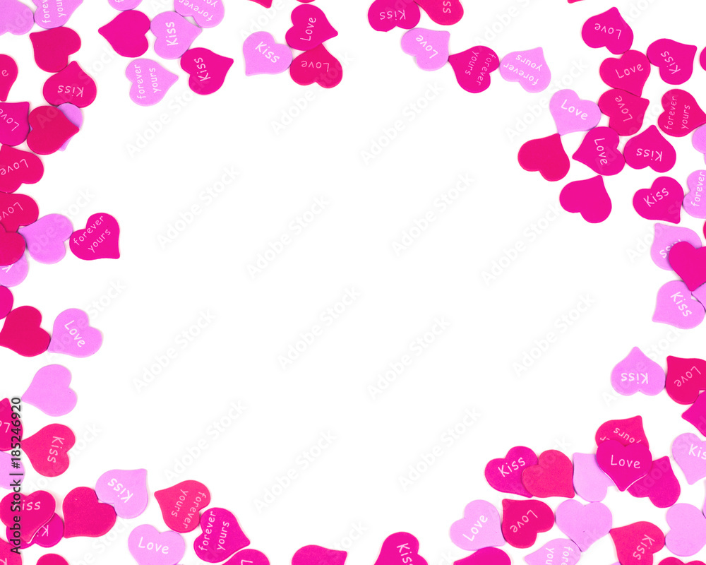 Valentines Day hearts border of red and pink sprinkles Valentines Day hearts border of red and pink sprinkles