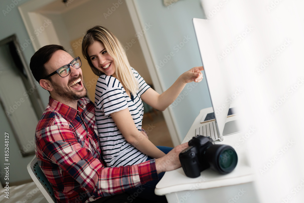Young attractive designers working together from home Young attractive designers working together from home