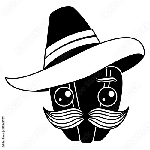 fresh pepper with mexican hat kawaii character vector illustration design