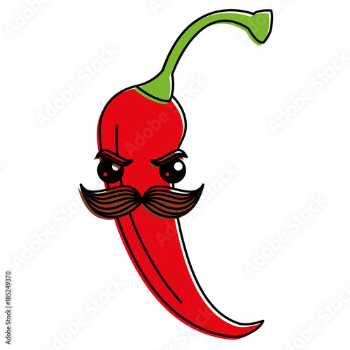 spicy chile with mustache kawaii character vector illustration design