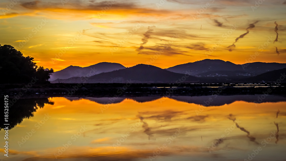 reflections at sunset in the salt flats