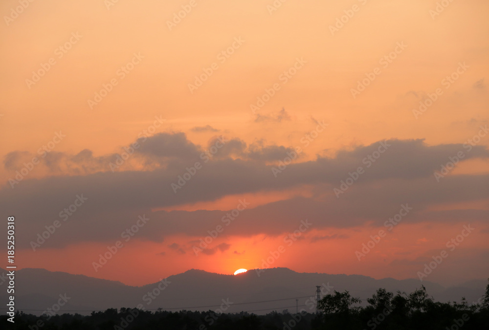 Fototapeta premium sunset and Orange Yellow gold sky evening In tropical countries summer