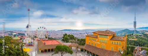 Barcelona city panorama view from Tibidabo Mountain photo