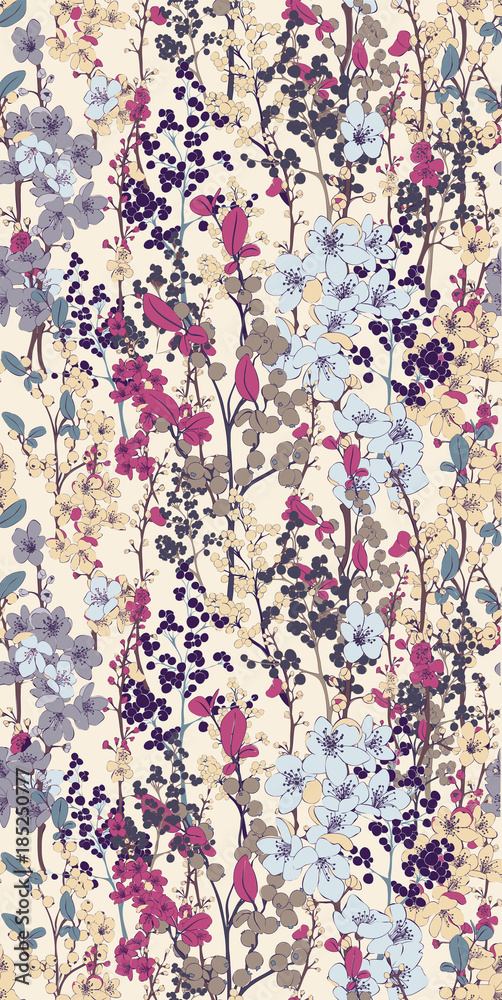 Fototapeta premium Cherry Blossom Vector Seamless Background