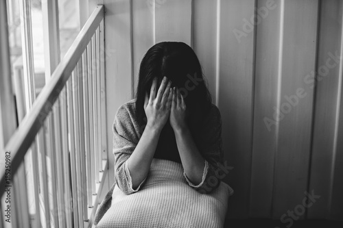 Unhappy lonely depressed woman, Concept of unemployed, sadness, depression,low self-esteem broken heart and Major depressive disorder