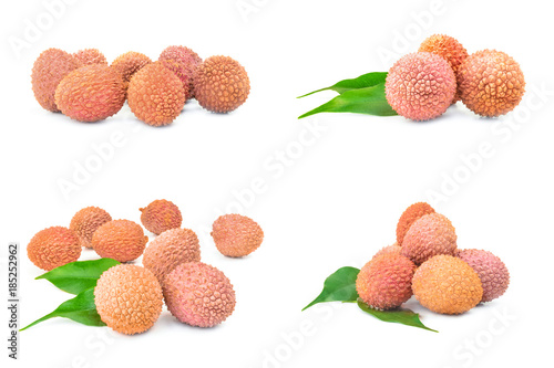 Set of lychee over a white background photo