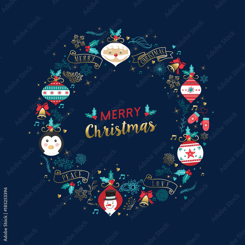 Naklejka premium Merry Christmas santa claus cartoon greeting card