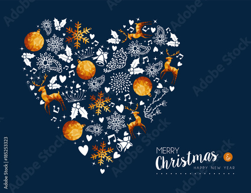 Christmas and new year gold low poly love card