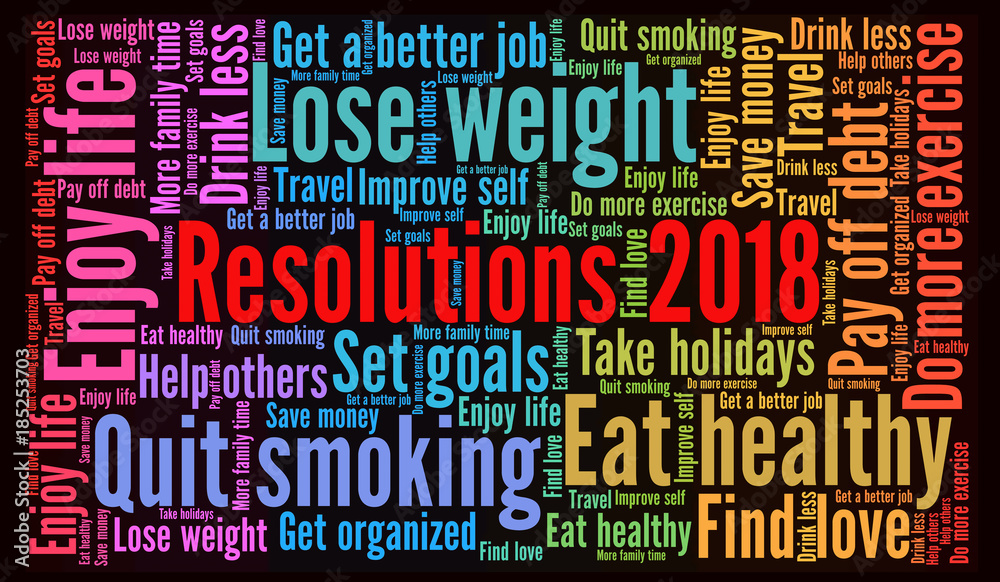 Resolutions 2018 word cloud concept Resolutions 2018 word cloud concept