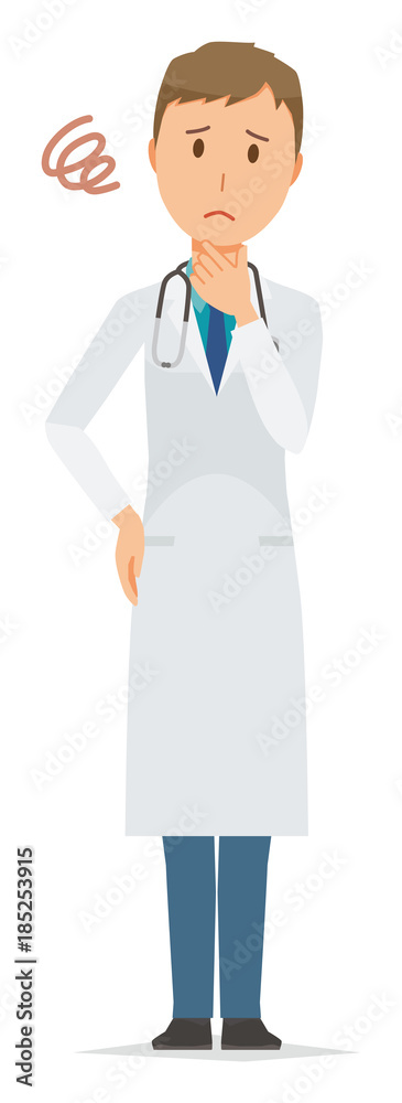 A young male doctor wearing a white suit is in trouble A young male doctor wearing a white suit is in trouble