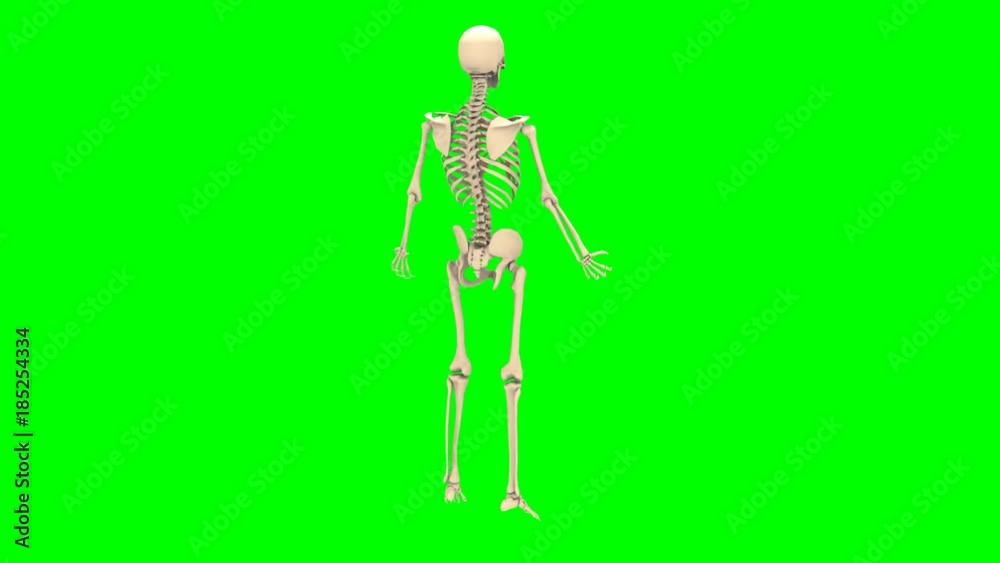 Rotazione scheletro maschile su sfondo chroma key