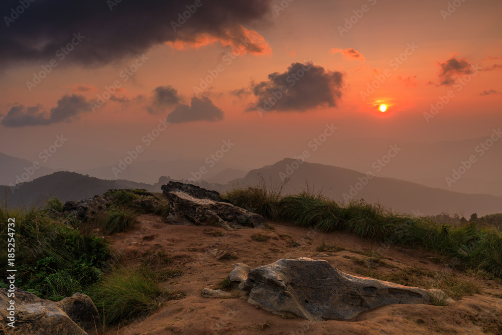 Landscape of Phu- chee-fah, High mountain border  of  Thailand and Laos. Chiang-Rai province, Thailand.