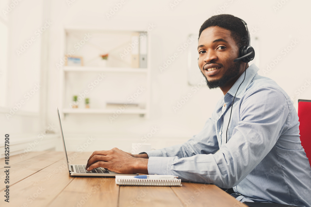 Call center operator man with headset working Call center operator man with headset working