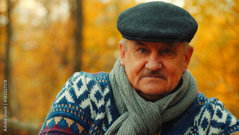 Old man portrait in the autumn park Old man portrait in the autumn park