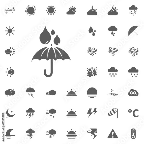 Umbrella and rain drops icon. Weather vector icons set