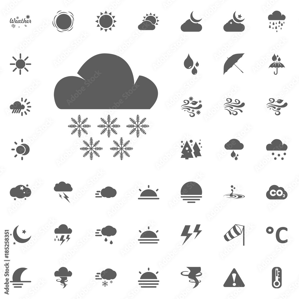 Obraz premium Cloud and snow flakes icon. Weather vector icons set
