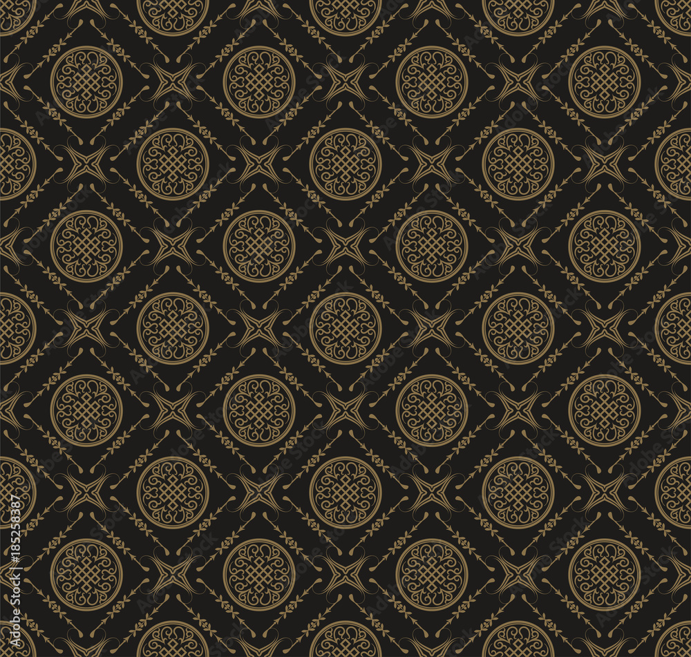 Chinese seamless pattern. Ornate Chinese wallpaper dark black color. Vintage style. Vector illustration