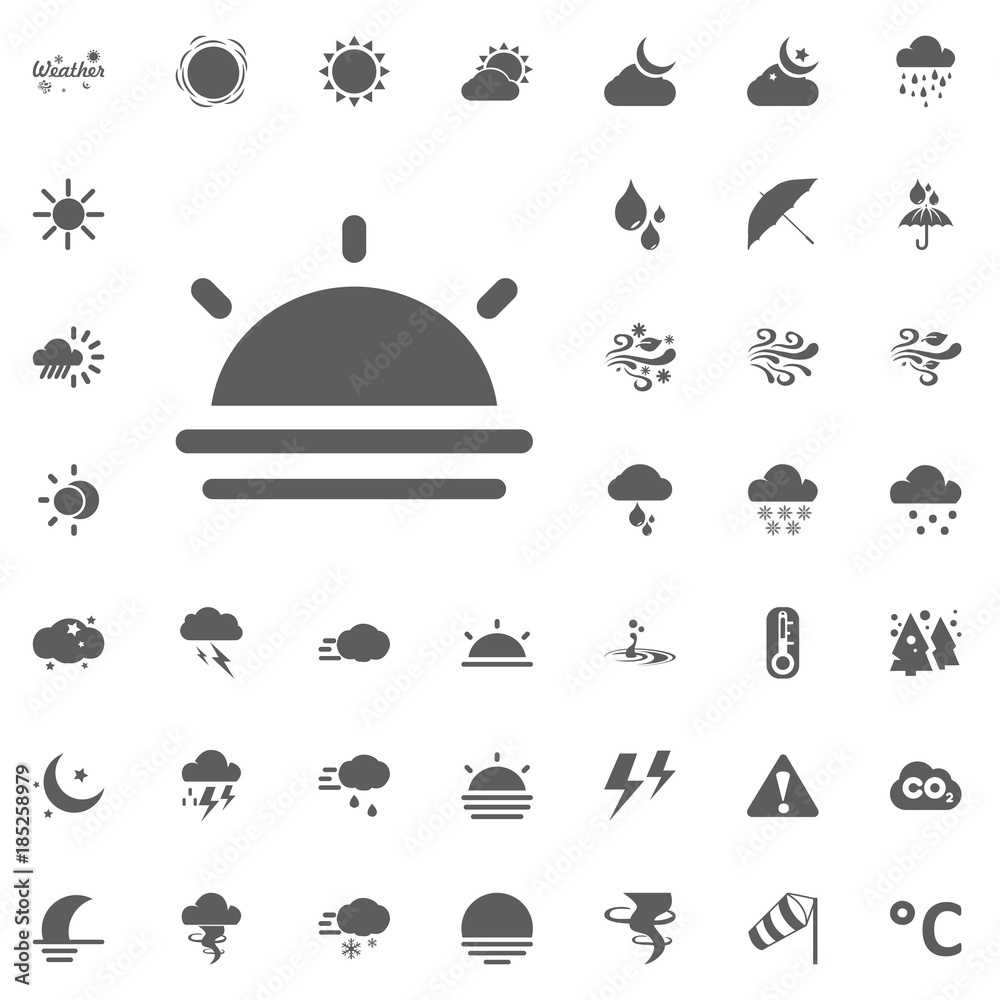 Sun set icon. Weather vector icons set