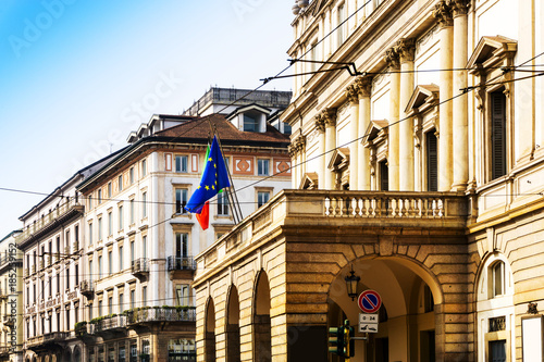 Traditional antique city building in Milan, Italy
