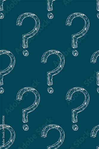 White questions signs on a blue background. Seamless texture. Repeating background. Tile pattern.