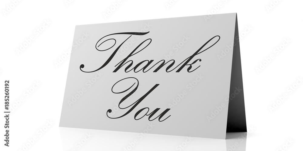 Thank you text on white card, isolated on white background. Calligraphy ...