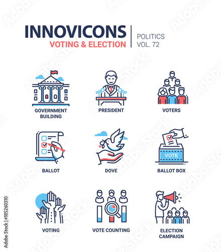 Voting and election - set of modern thin line design icons