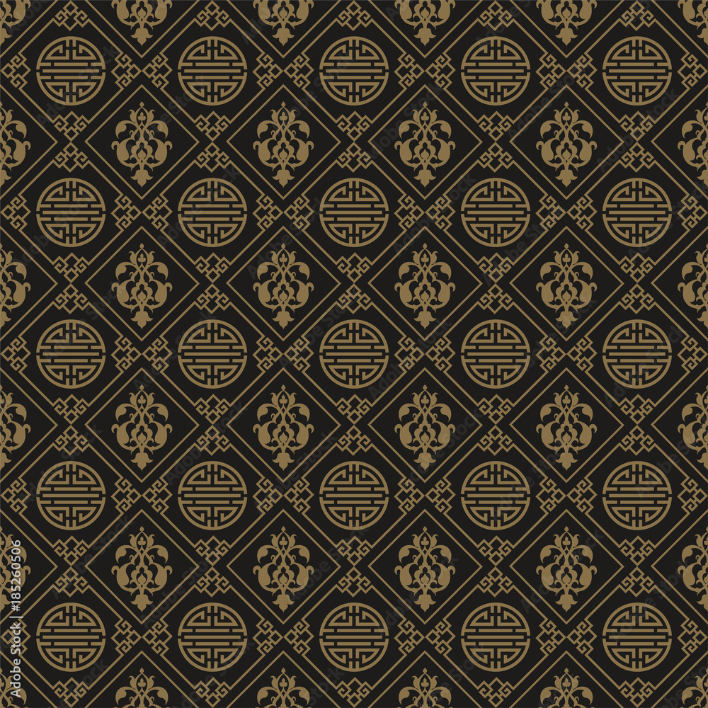 Chinese wallpaper pattern, Asian style. Seamless pattern brown background.  Dark texture. Vector images Stock Vector | Adobe Stock