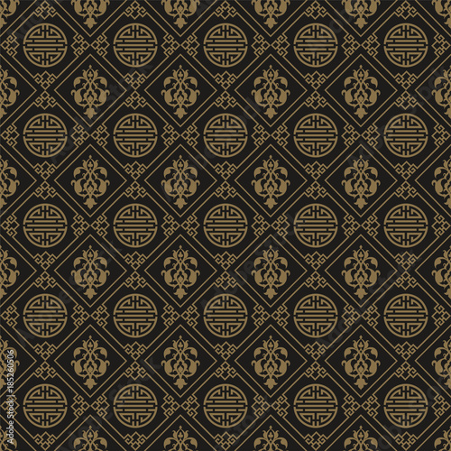 Chinese wallpaper pattern, Asian style. Seamless pattern brown background. Dark texture. Vector images