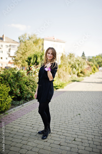 Portrait of girl wear on black at hen party. © AS Photo Family