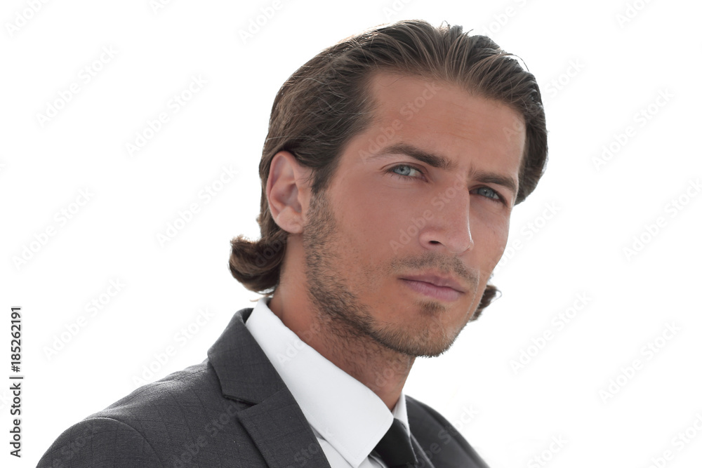 Executive businessman pointing at copy space Executive businessman pointing at copy space