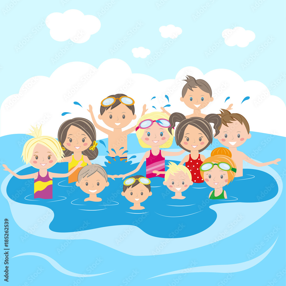 Children swim in the swimming pool