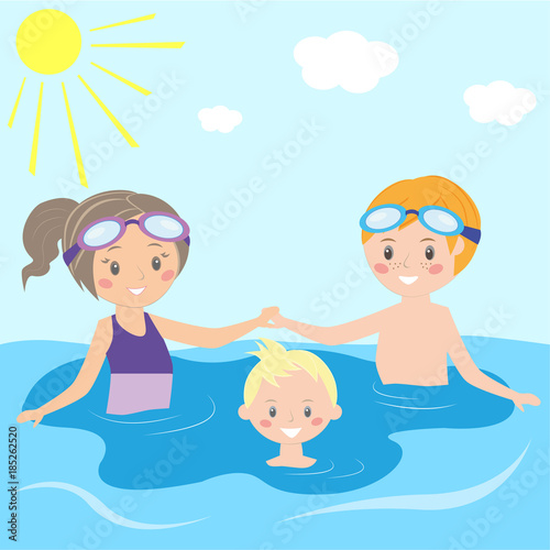 Children swim in the swimming pool