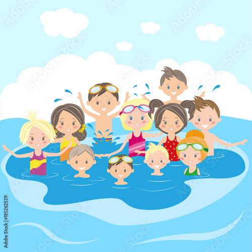Children swim in the swimming pool