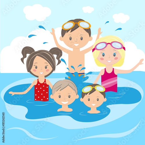 Children swim in the swimming pool