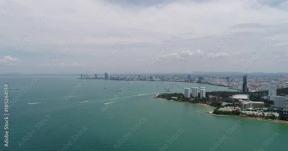 Aerial view over Pattaya Beach, harbour, and downtown area Aerial view over Pattaya Beach, harbour, and downtown area
