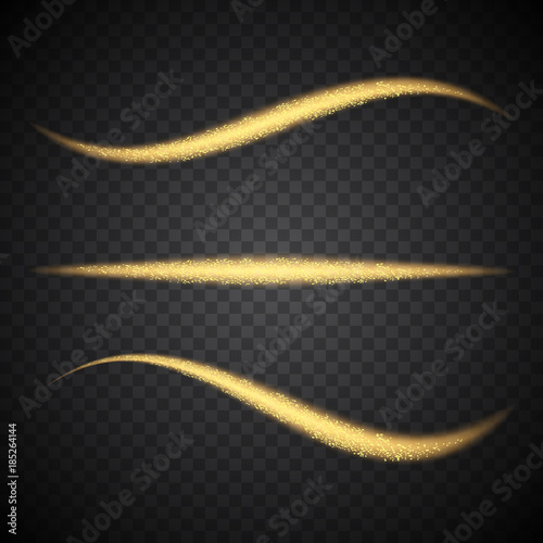 Set of golden sparkling light effects, isolated on simple background