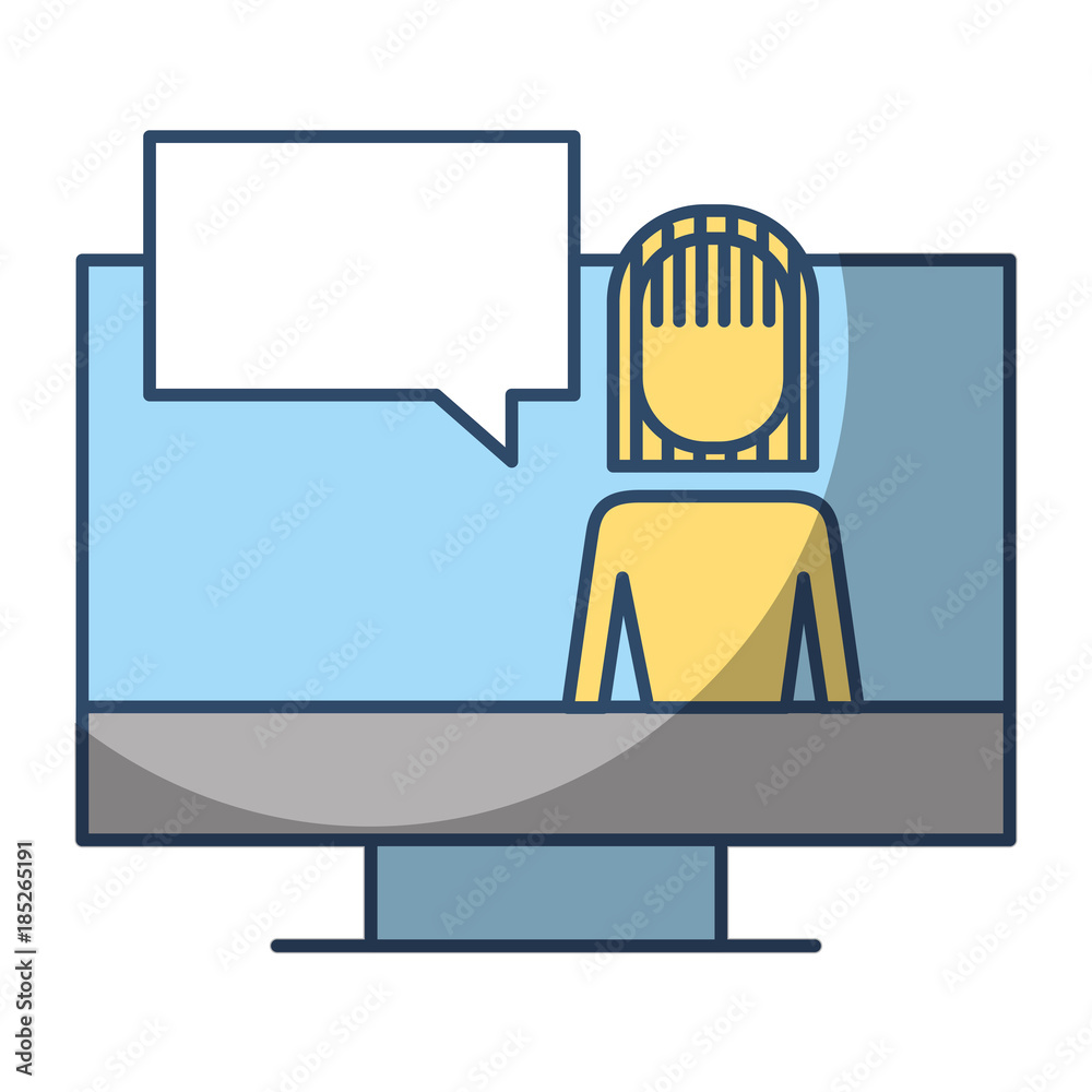 businesswoman on screen laptop discussion chat vector illustration pictogram style businesswoman on screen laptop discussion chat vector illustration pictogram style