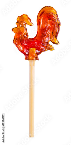 Obraz na płótnie Lollipop in shape of rooster. Russian candies. isolated on white w salonie