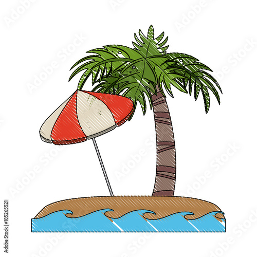 Palm tree and umbrella on beach