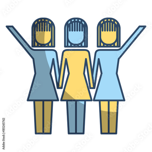 three women holding hands teamwork successful vector illustration