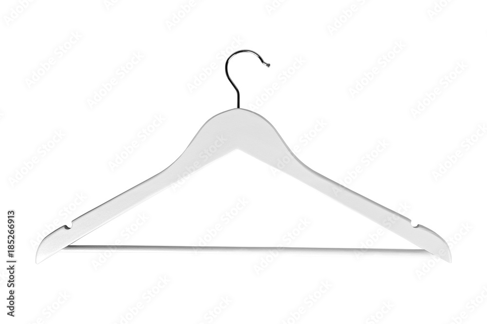 White Wooden hanger for clothes isolated on a white background. White Wooden hanger for clothes isolated on a white background.