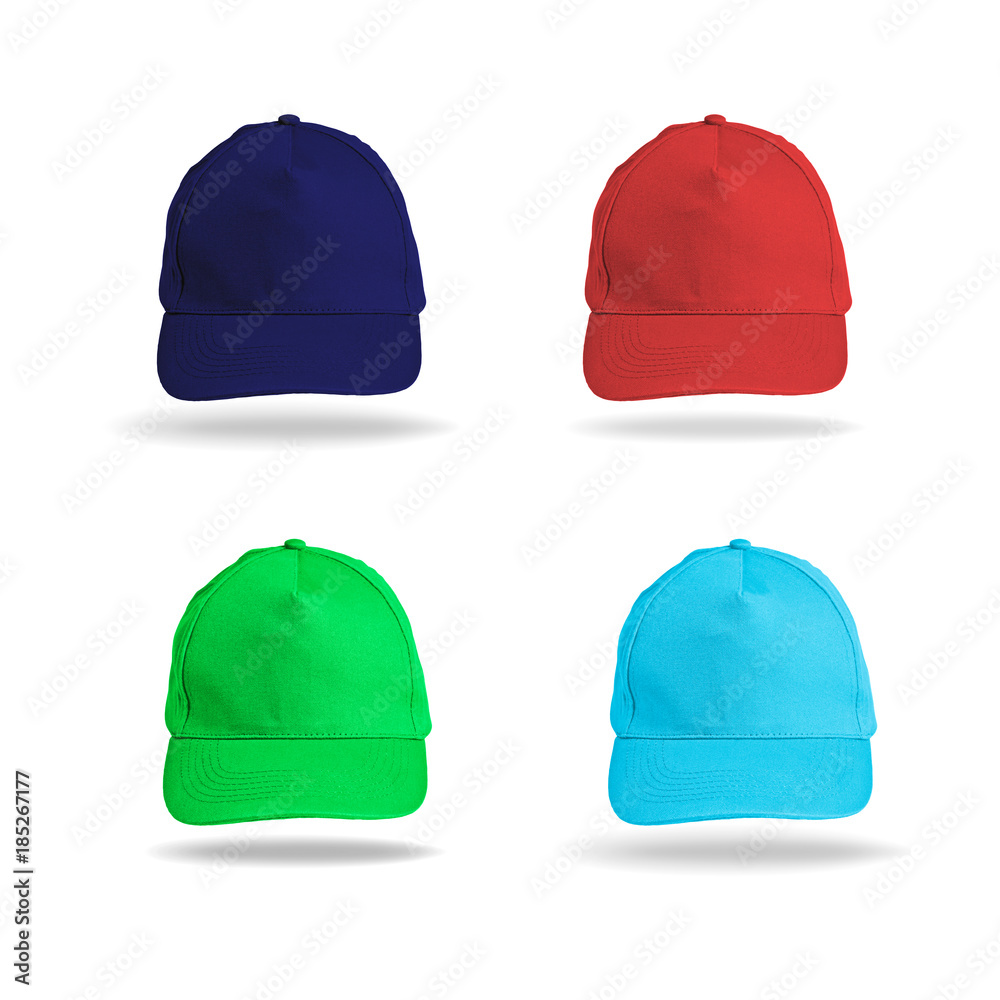 Set of colored baseball caps on a white background. Set of colored baseball caps on a white background.