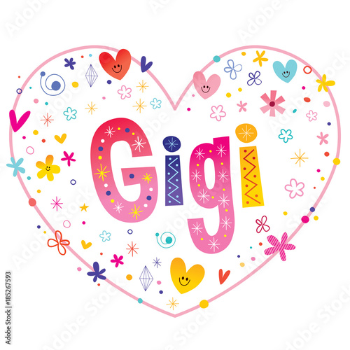 Gigi girls name decorative lettering heart shaped love design