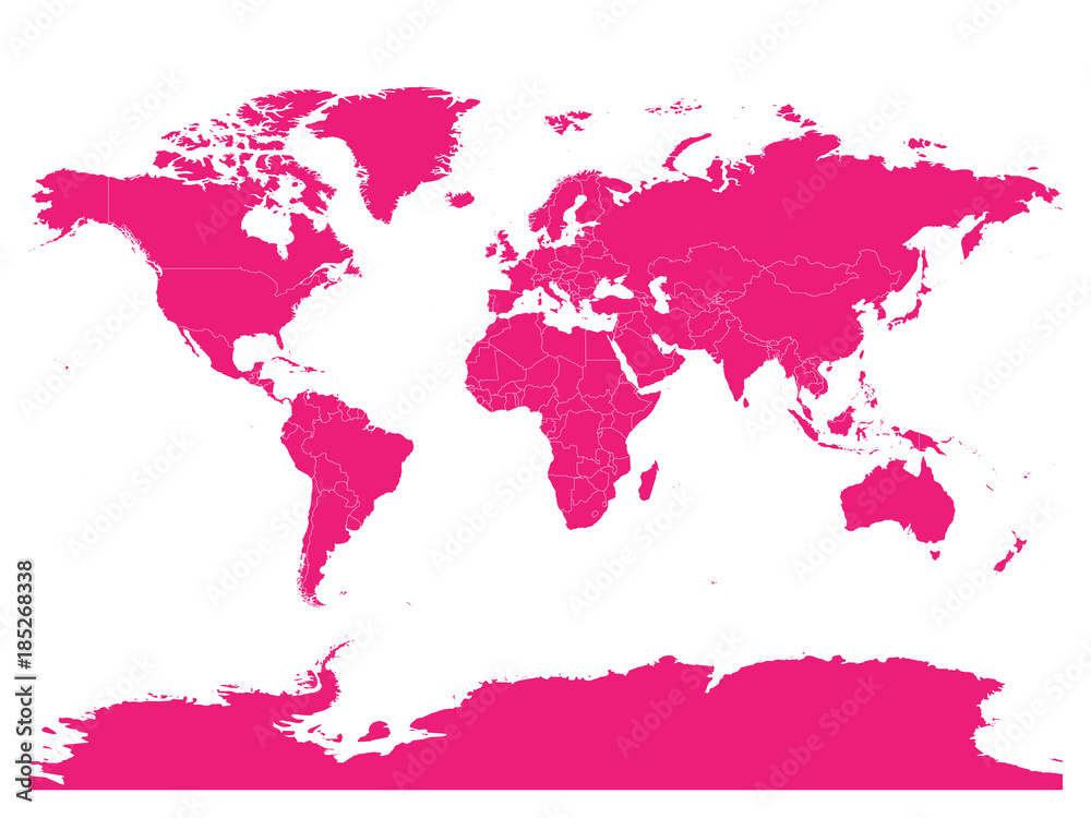 Obraz Pink map of World. High detail blank political map. Vector illustration with labeled compound path of each country.
