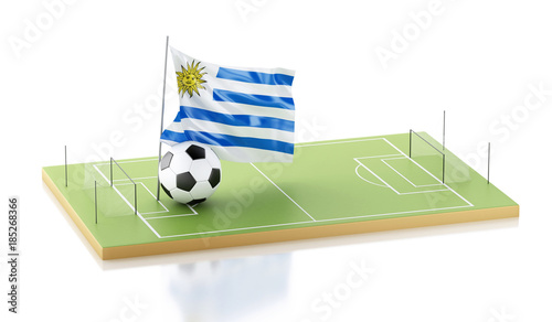 3d Uruguay flag and soccer ball.