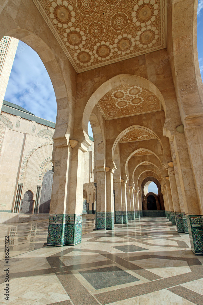 empty hallway at Hassan II Mosque in Casablanca, Morcco