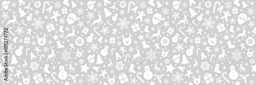 Panoramic seamless pattern with Christmas decorations. Vector.	
