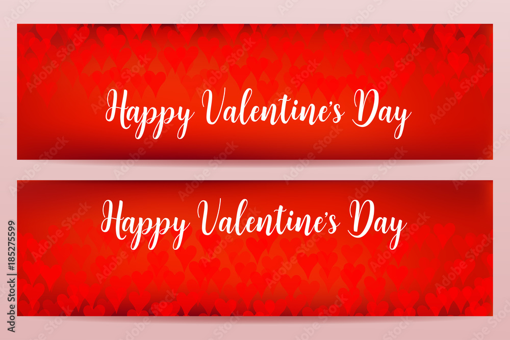 Happy Valentine's Day banners with defocused chaotic blurred hearts. Red color. Happy Valentine's Day banners with defocused chaotic blurred hearts. Red color.