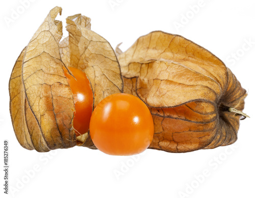 Fruits Physalis ( Physalis peruviana) isolated on white background, close up. photo