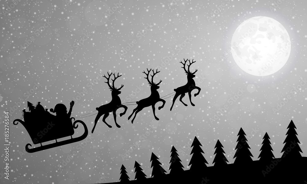 Silhouette of Santa Claus - Christmas background. Vector.